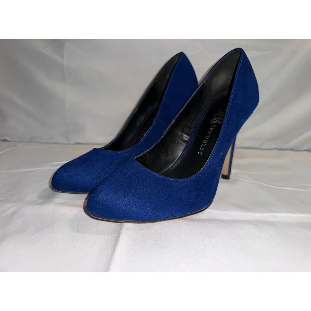 Rock & Republic Womens Royal Blue Faux Suede Almond Toe Stiletto Pumps Heels
